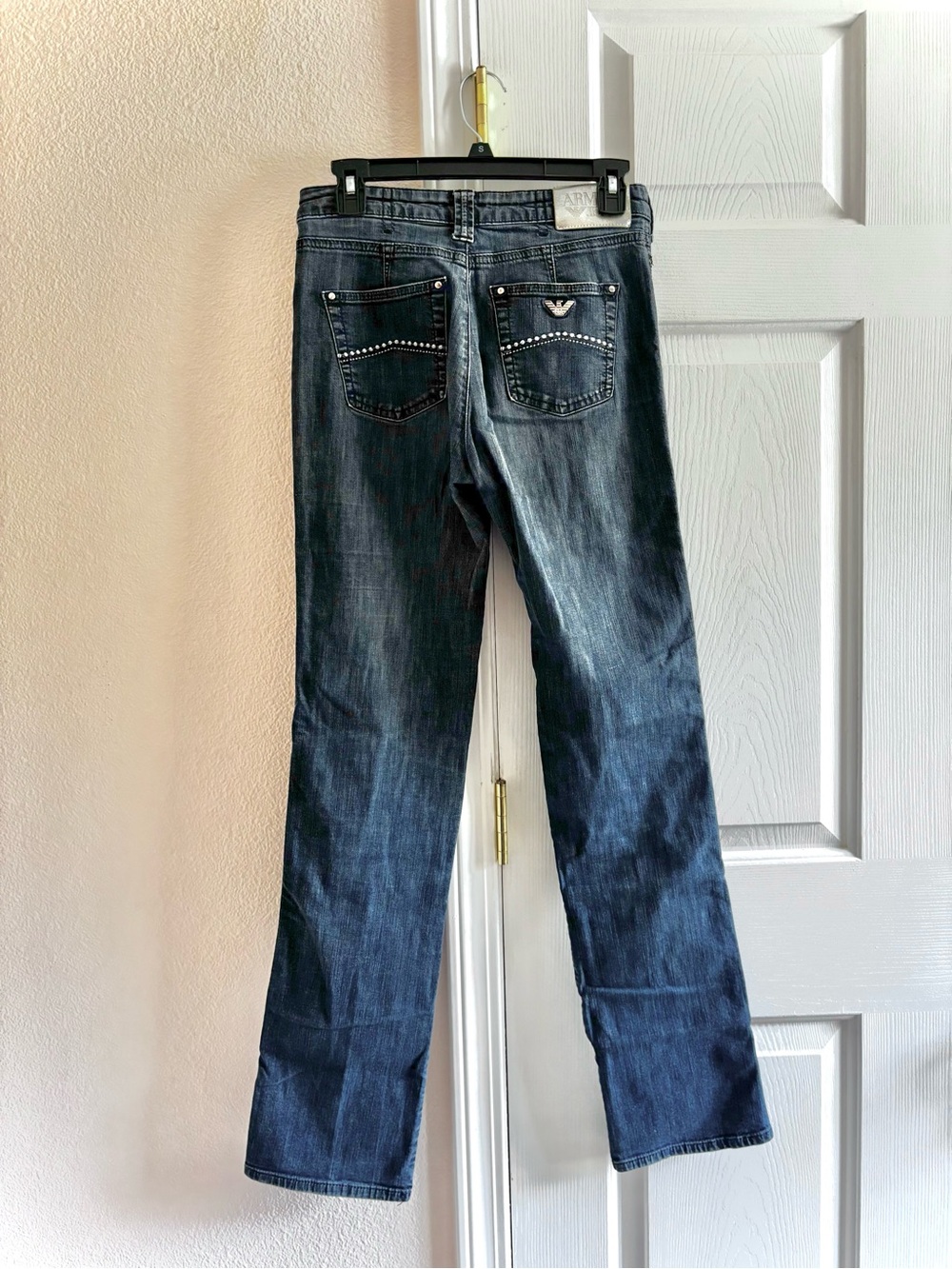Vintage Dark Wash Armani Jeans Rhinestone Embellished Womens Waist 28